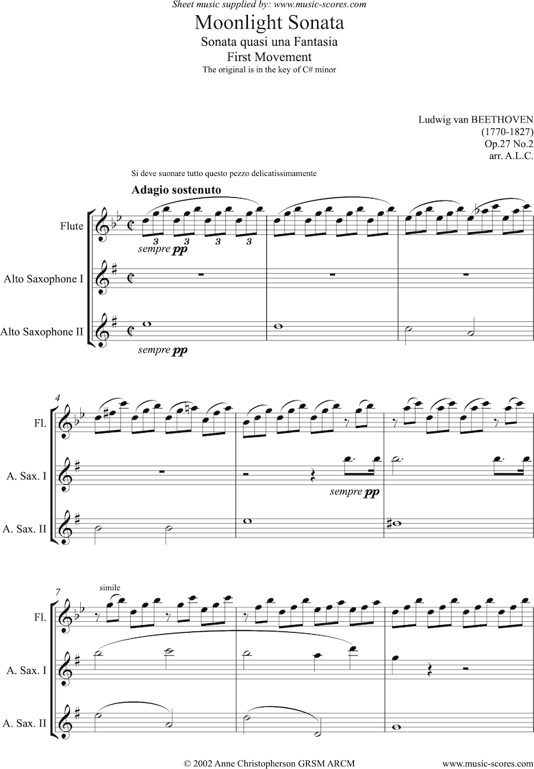 Op.27, No2: Sonata 14: Moonlight, 1st mvt: 2asx, fl by Beethoven