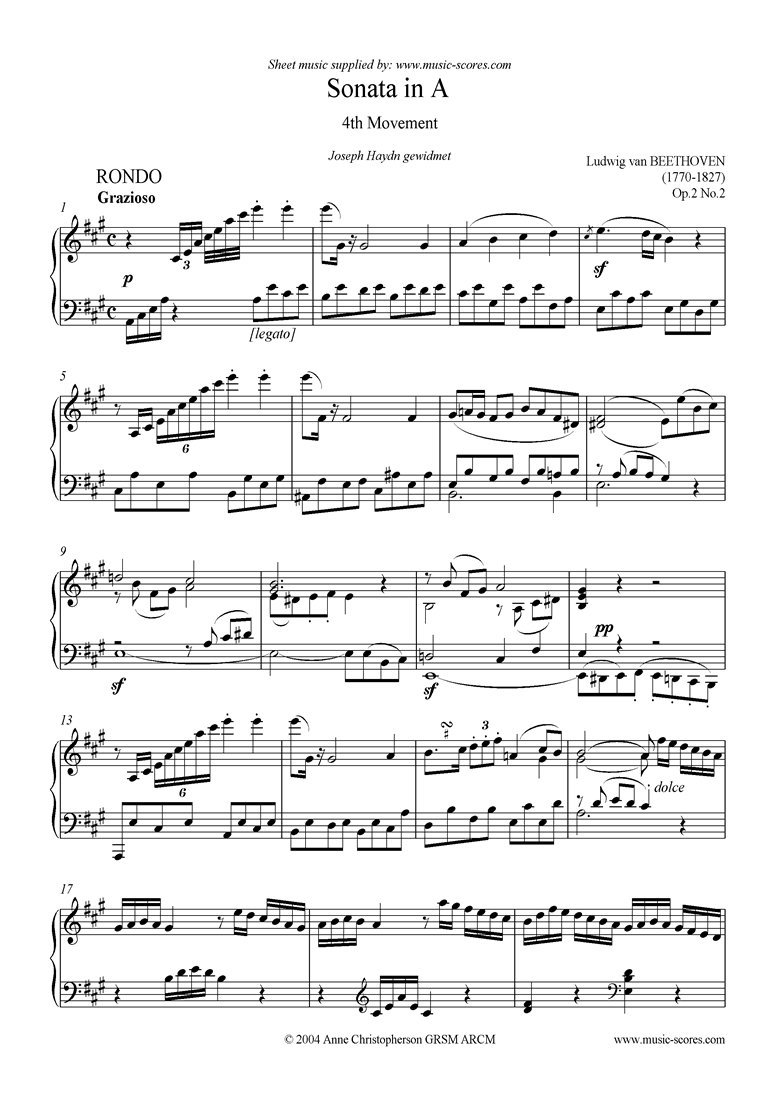 Front page of Op.02, No.2: Sonata 02: A: 4th Mvt: Rondo sheet music