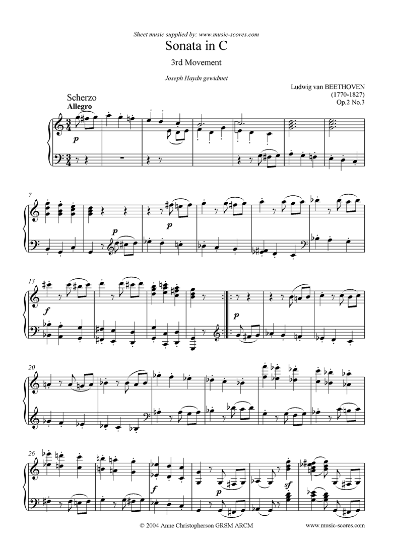 Front page of Op.02, No.3: Sonata 03: C: 3rd Mt, Scherzo and Trio sheet music