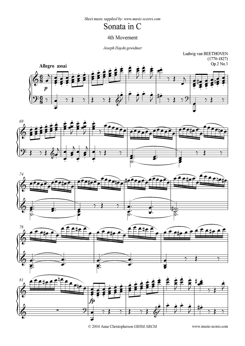 Front page of Op.02, No.3: Sonata 03: C: 4th Mvt, Allegro Assai sheet music