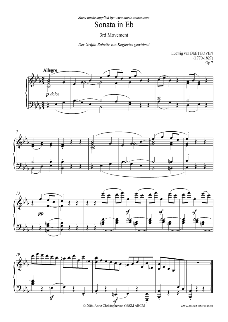 Front page of Op.07: Sonata 04: Eb: 3rd Mvt, Allegro and Minore sheet music