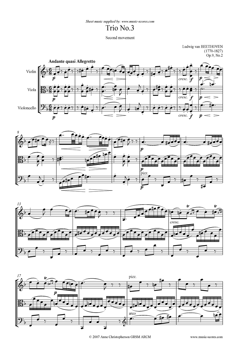 Front page of Op.09, No2: Trio No.3: 2nd mt: Andante sheet music