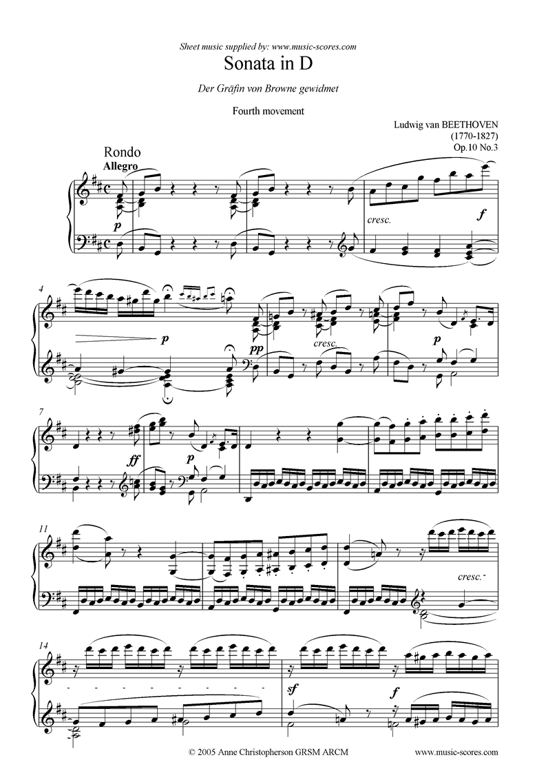Front page of Op.10, No3: Sonata 07: D: 4th Mt: Rondo sheet music