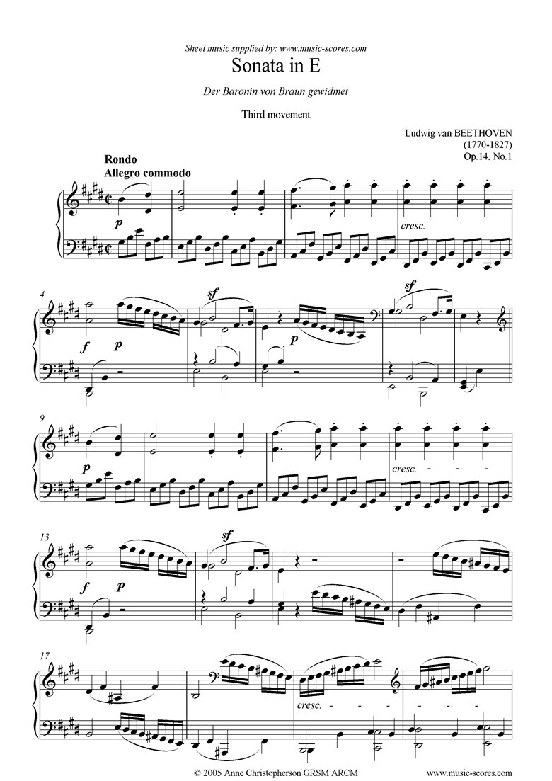 Front page of Op.14, No1: Sonata 09: E: 3rd Mt: Rondo sheet music