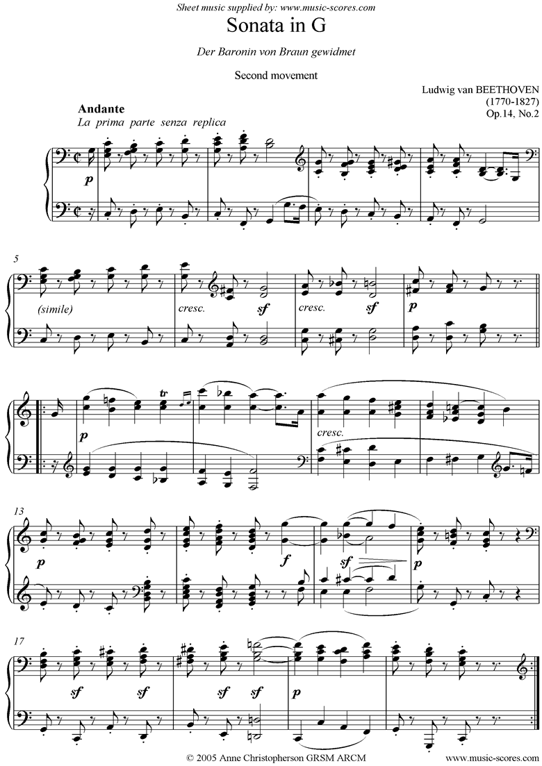 Front page of Op.14, No2: Sonata 10: G: 2nd Mt: Andante sheet music