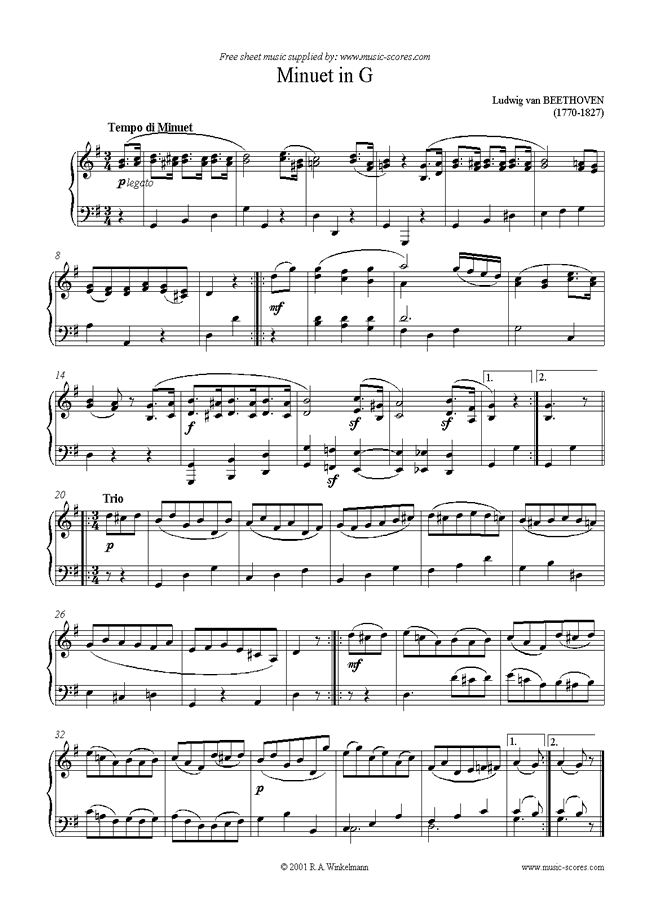 Front page of WoO 10, No.2: Minuet in G: Piano sheet music