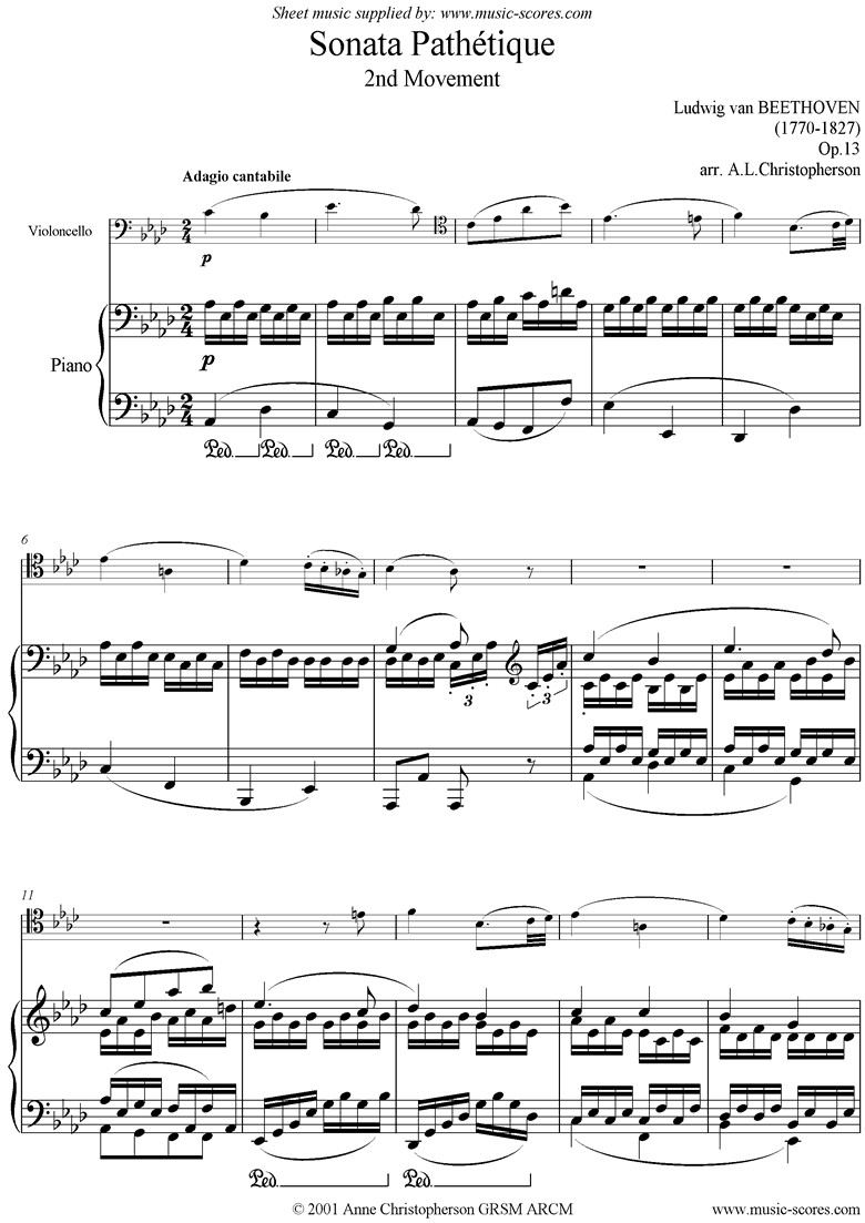 Front page of Op.13: Sonata 08: Pathétique, 2nd mvt: Cello sheet music