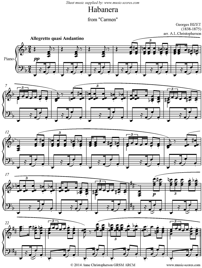 Front page of Habanera: from Carmen sheet music