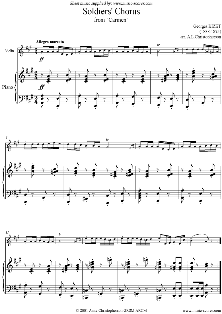 Front page of Soldiers Chorus: from Carmen: Violin sheet music