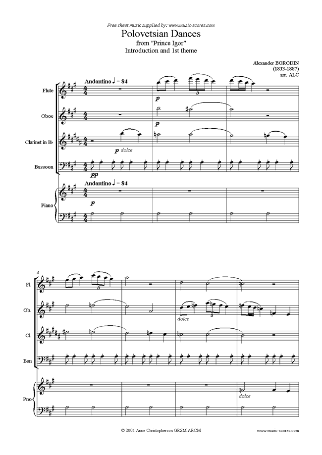 Prince Igor: Polovetsian Dance theme: Wind4, Piano by Borodin