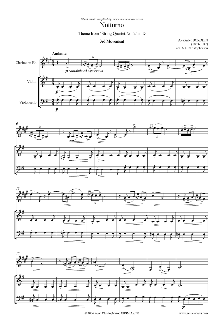 Front page of Notturno: from String Quartet no. 2, 3rd Movement sheet music