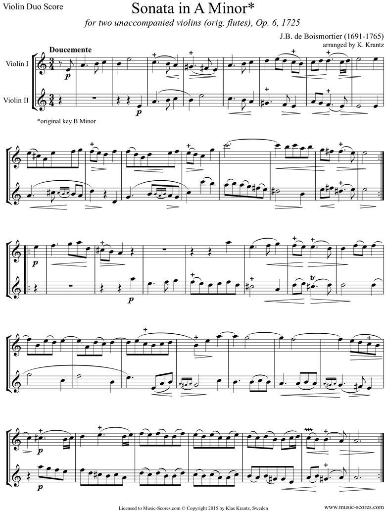 Op.6 Sonata: Violin duo by Boismortier
