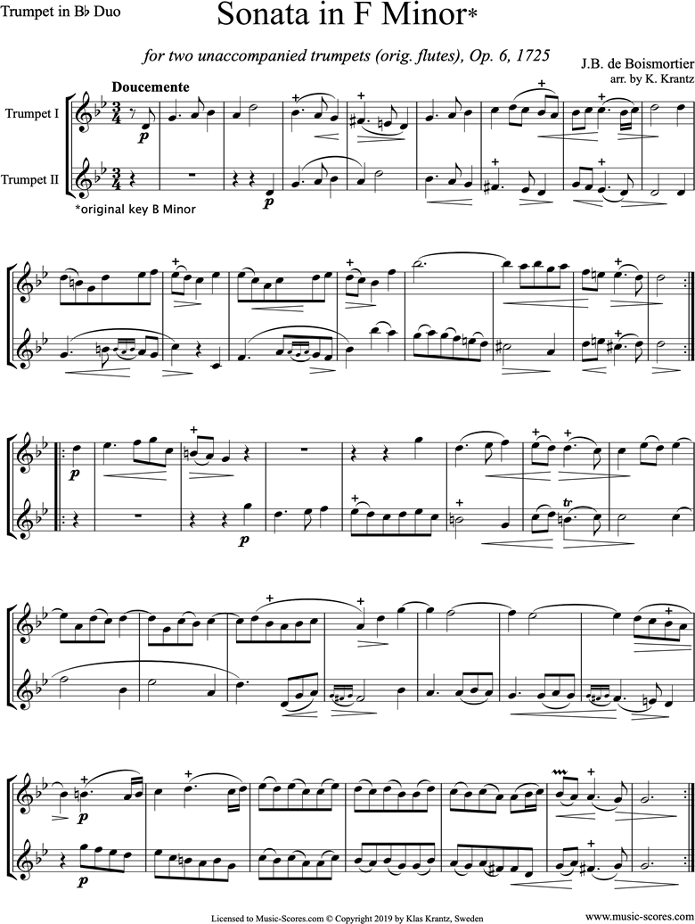 Front page of Op.6 Sonata: Trumpet duo sheet music