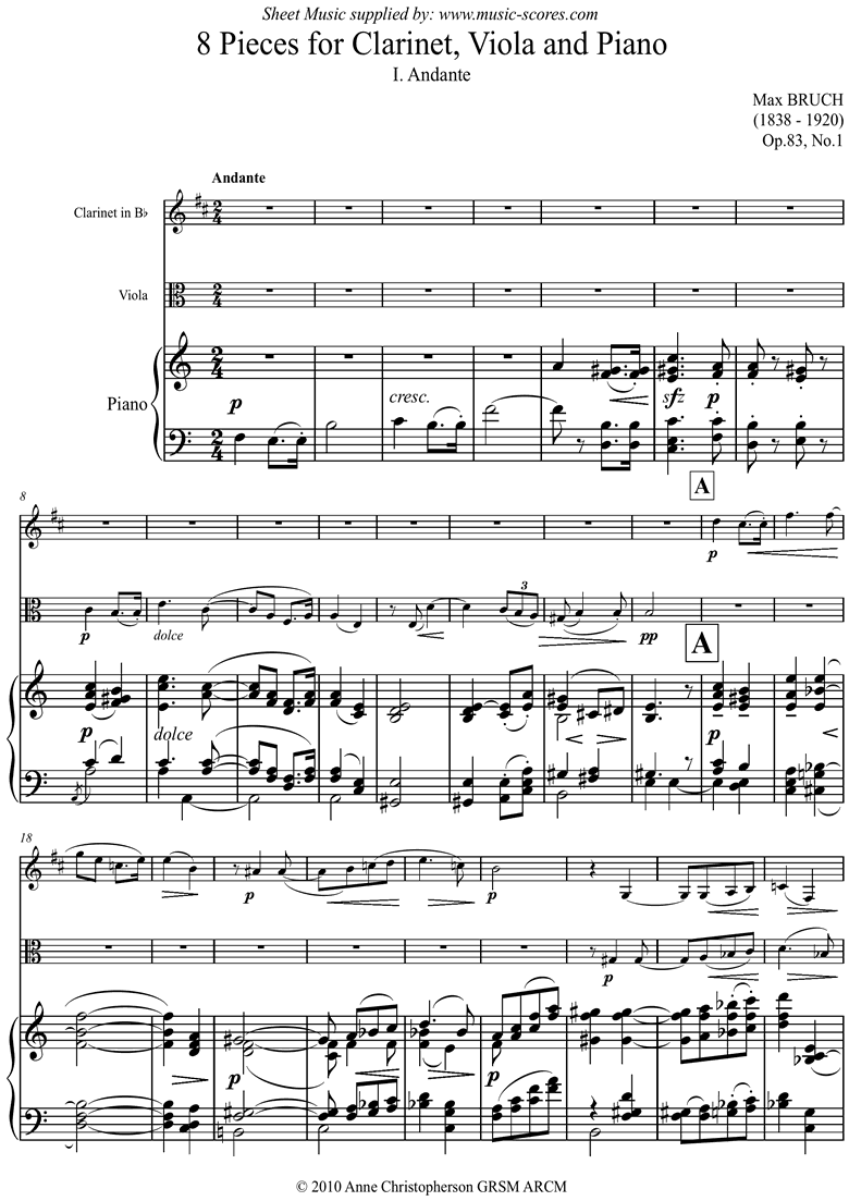 Front page of Op.83 No.1 Andante for Clarinet in Bb Viola, Piano sheet music