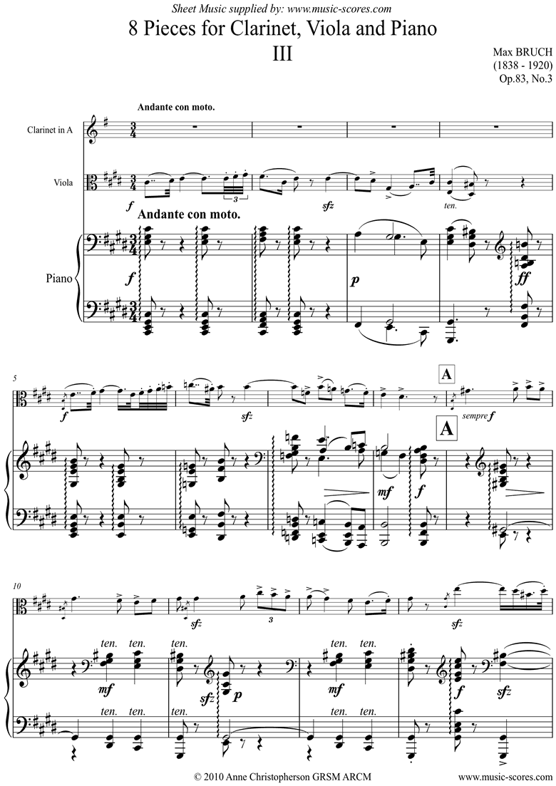 Front page of Op.83 No.3 Andante for A Clarinet, Viola, Piano sheet music