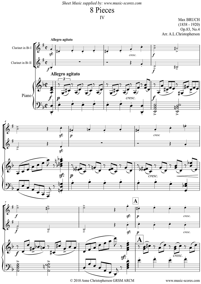 Front page of Op.83 No.4 Allegro for 2 Clarinets and Piano sheet music