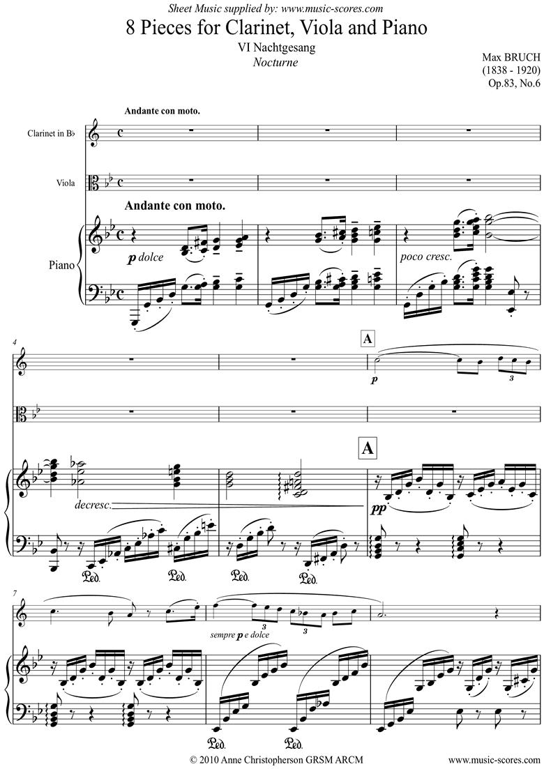 Front page of Op.83 No.6 Nocturne: Bb Clarinet Viola and Piano sheet music