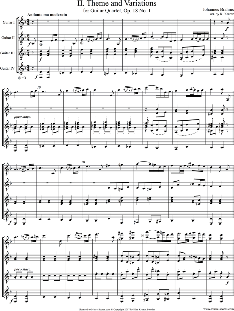 Front page of Op.18, No.1: 4 Guitars sheet music