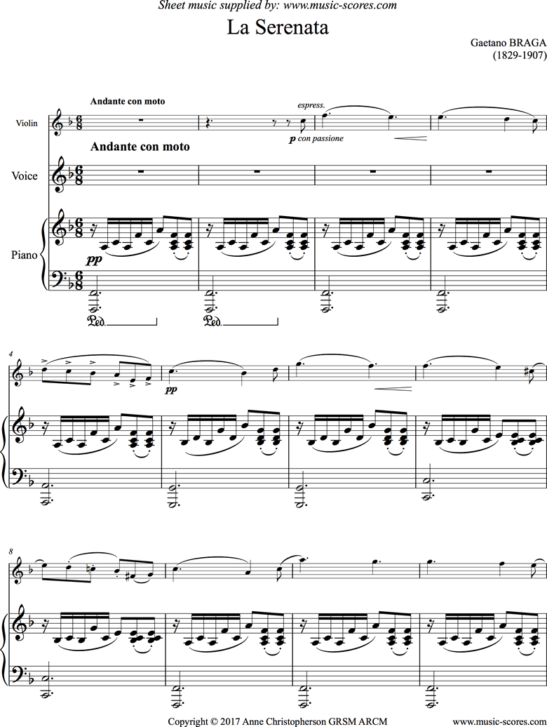 La Serenata: Voice, Violin, Piano: F ma by Braga