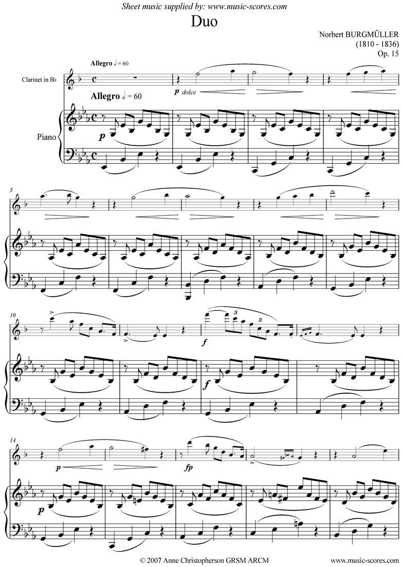 Front page of Op.15 Duo: Clarinet: Entire work sheet music