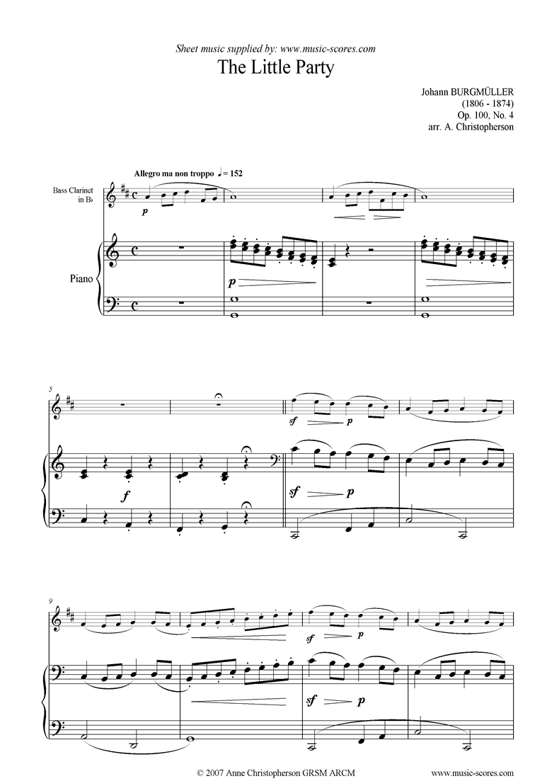 Front page of Op.100 No.04 The Little Party: Bass Clarinet sheet music