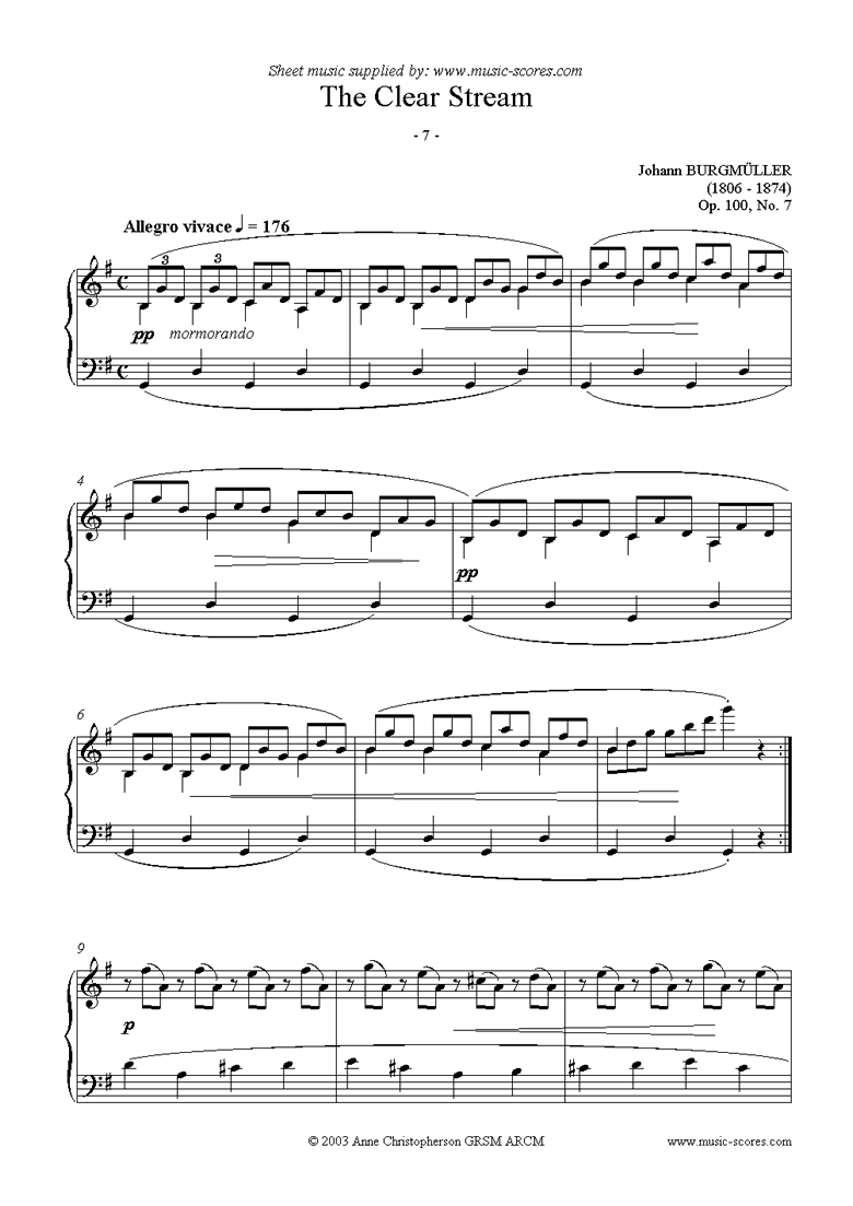 Front page of Op.100 No.07 The Clear Stream sheet music