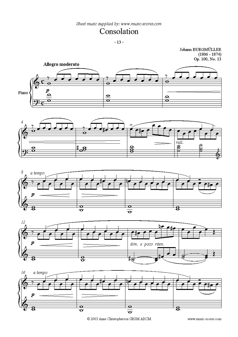 Front page of Op.100 No.13 Consolation sheet music