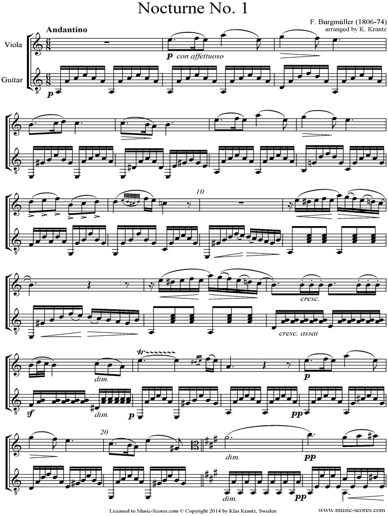 Front page of 3 Nocturnes: Viola, Guitar sheet music