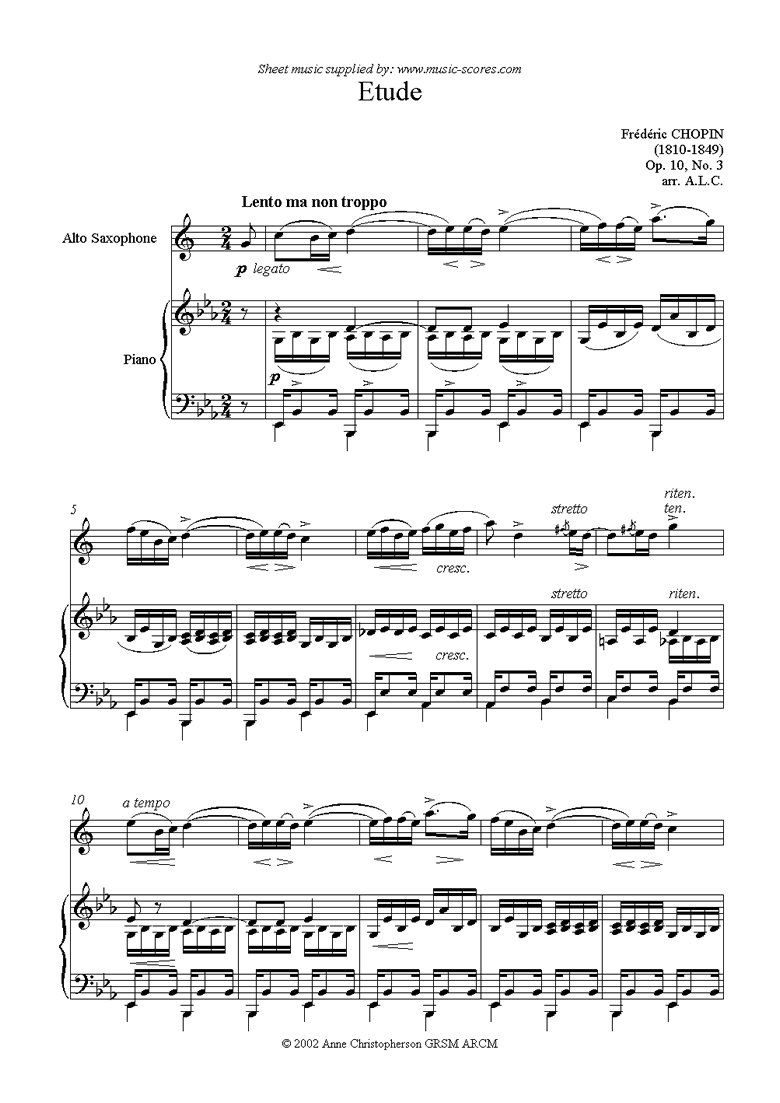 Op.10, No.03: Etude: Alto Sax by Chopin