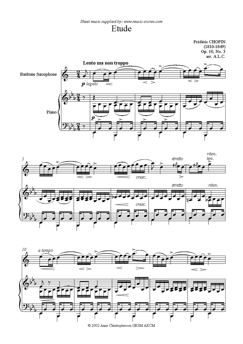 Op.10, No.03: Etude: Baritone Sax by Chopin