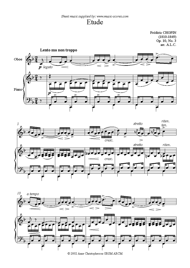 Op.10, No.03: Etude: Oboe by Chopin