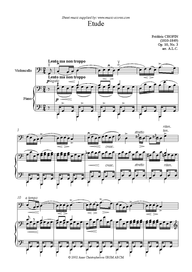 Op.10, No.03: Etude: Cello by Chopin