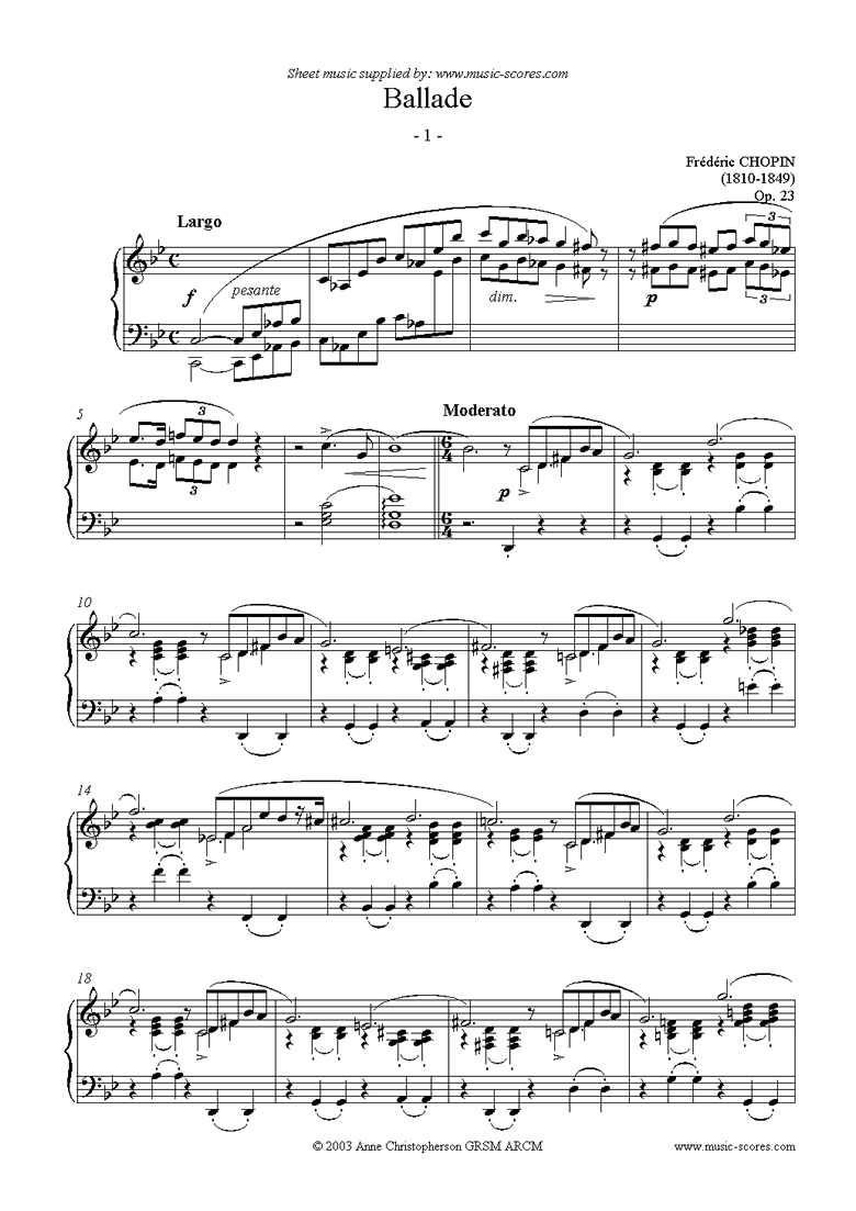 Front page of Op.23: Ballade No. 01 in G minor sheet music