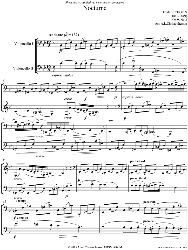 Front page of Op.09, No.02 Nocturne: Duo 2 Cellos sheet music