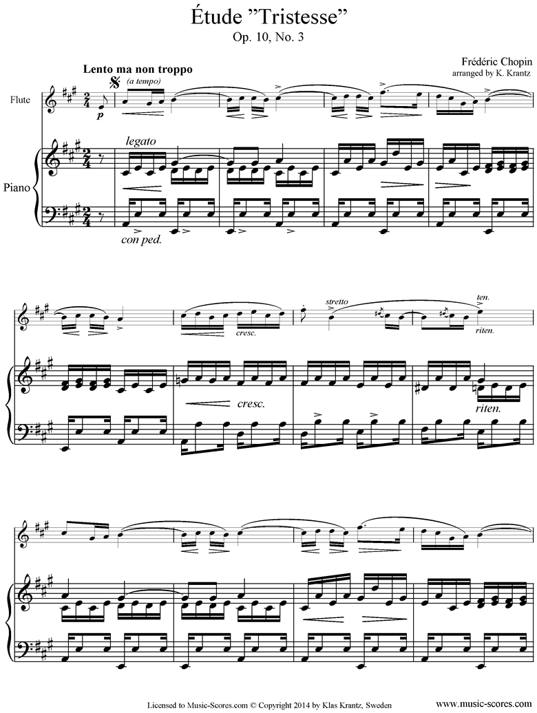 Op.10, No.03: Etude: Flute, Piano by Chopin