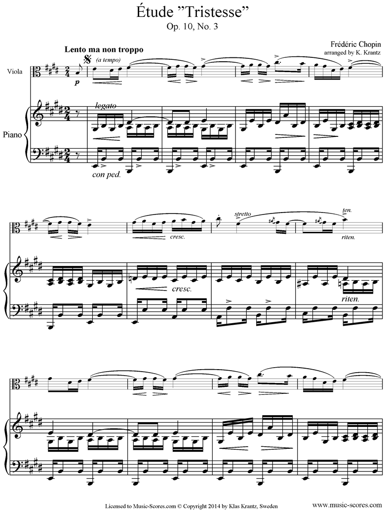 Op.10, No.03: Etude: Viola, Piano by Chopin