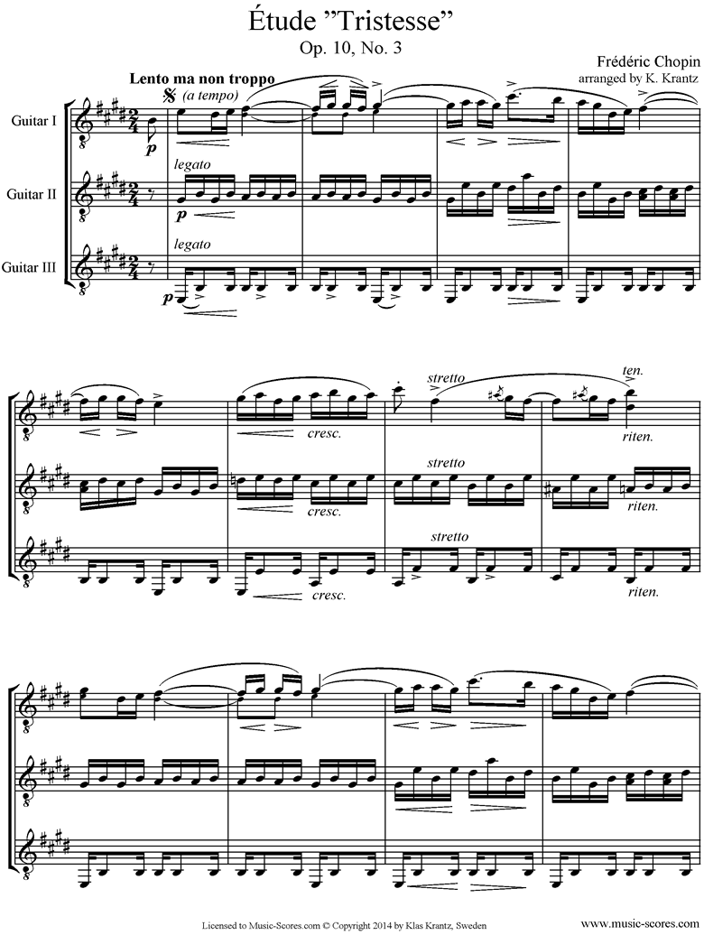 Op.10, No.03: Etude: 3 Guitars by Chopin