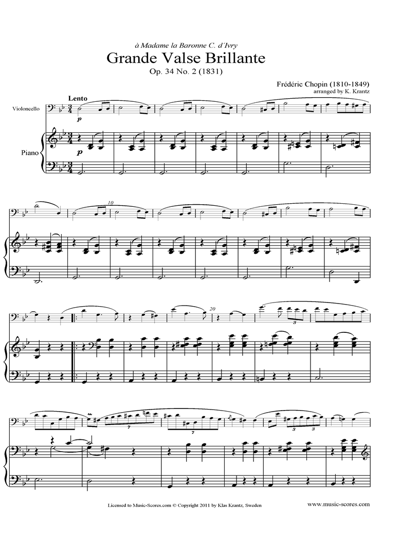 Front page of Op.34, No.02 Waltz: Cello, Piano sheet music