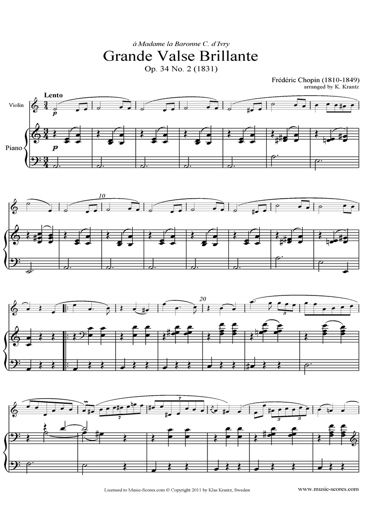 Front page of Op.34, No.02 Waltz: Violin, Piano sheet music
