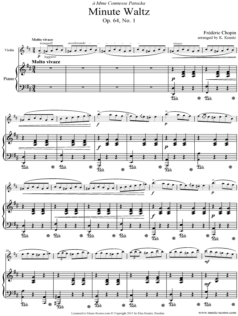 Front page of Op.64, No.01 Waltz: Violin, Piano sheet music