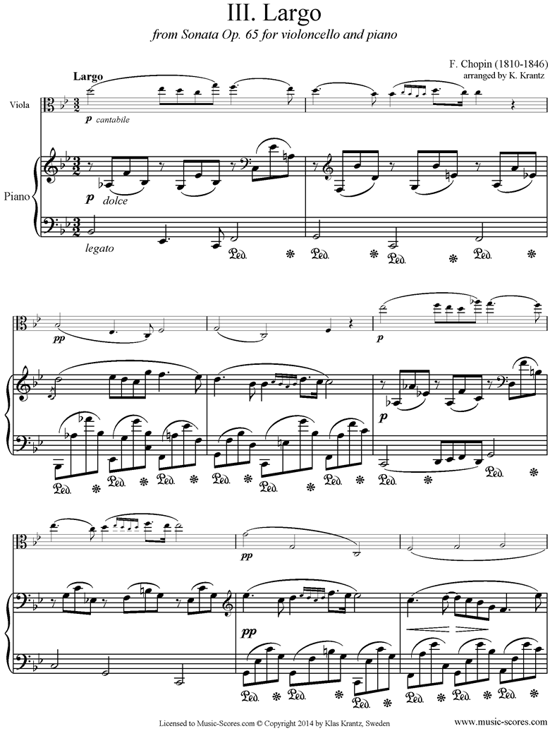 Front page of Op.65, Cello Sonata, 3rd Mvt: Viola, Piano sheet music