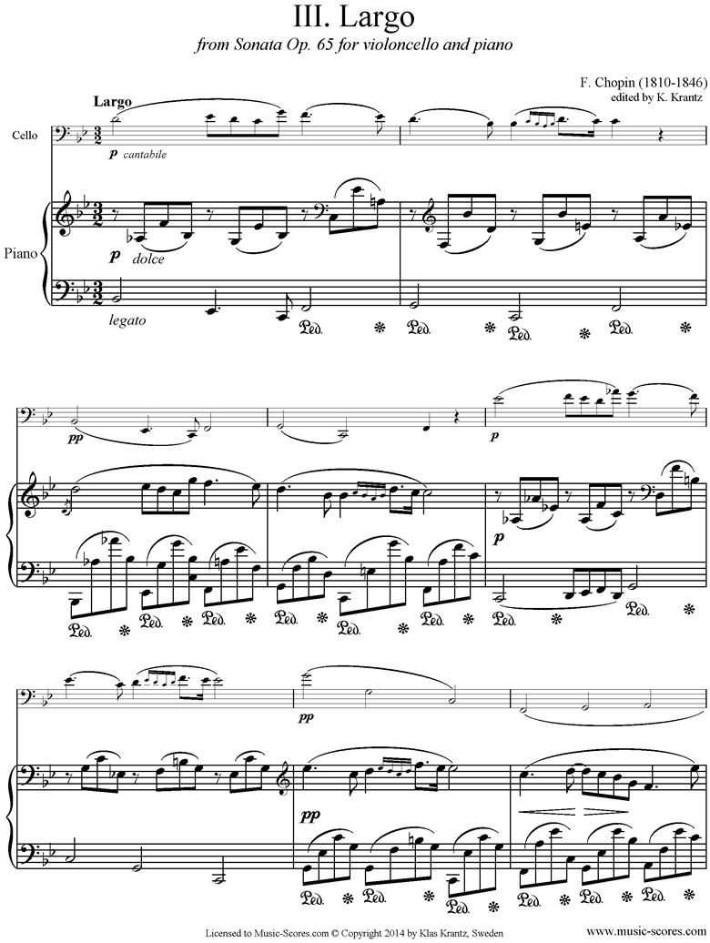 Front page of Op.65, Cello Sonata, 3rd Mvt: Cello, Piano sheet music