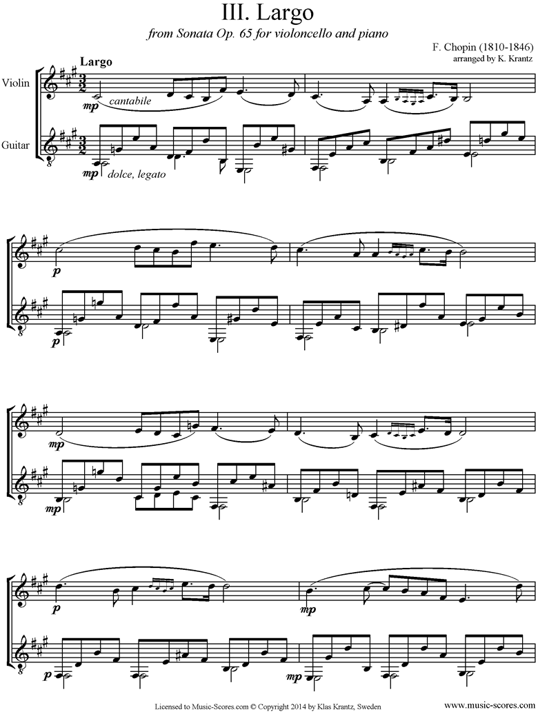 Front page of Op.65, Cello Sonata, 3rd Mvt: Violin, Guitar sheet music