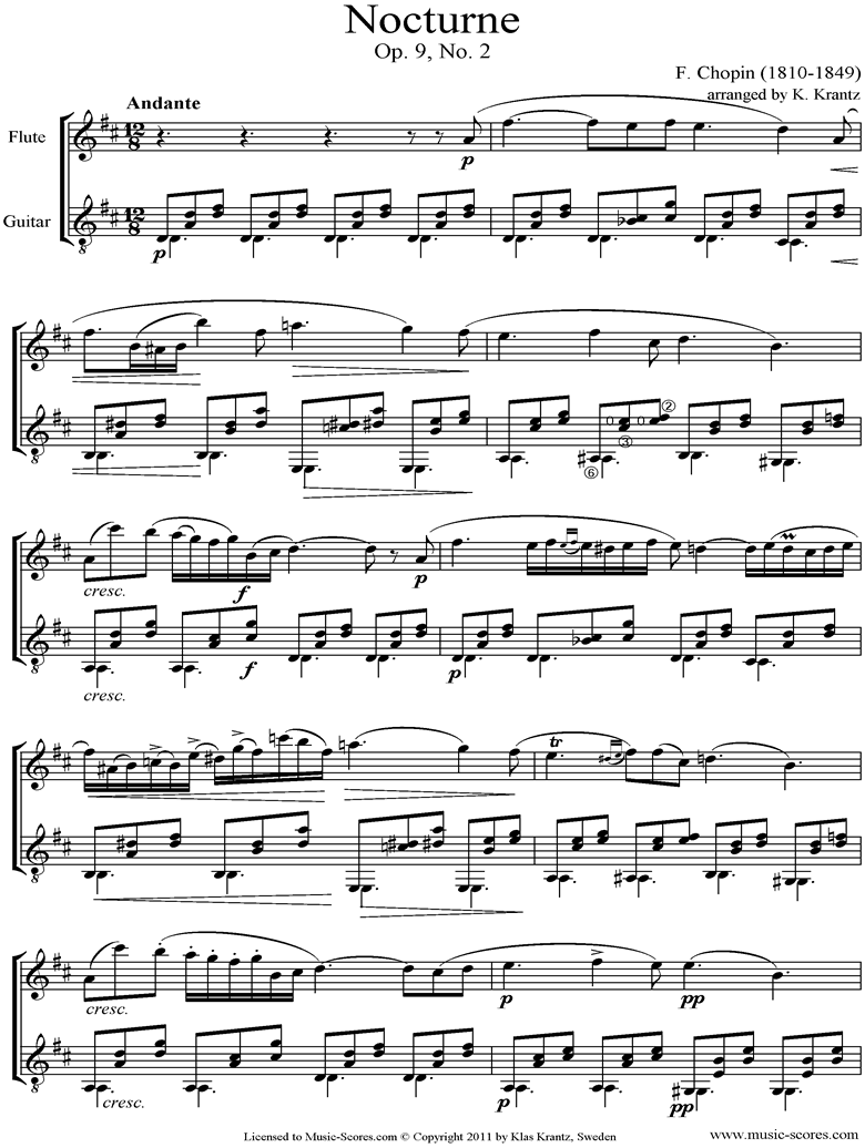 Front page of Op.09, No.02 Nocturne: Flute, Guitar sheet music