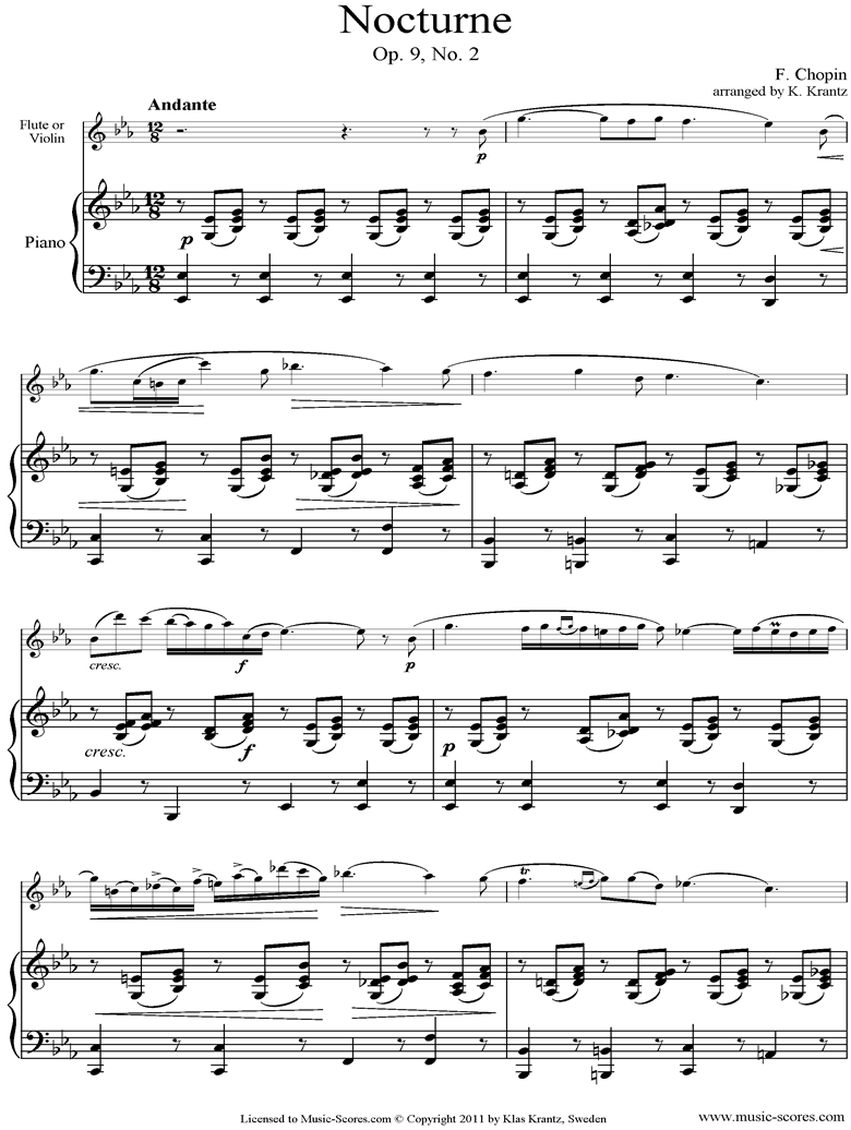 Front page of Op.09, No.02 Nocturne: Flute, Piano sheet music