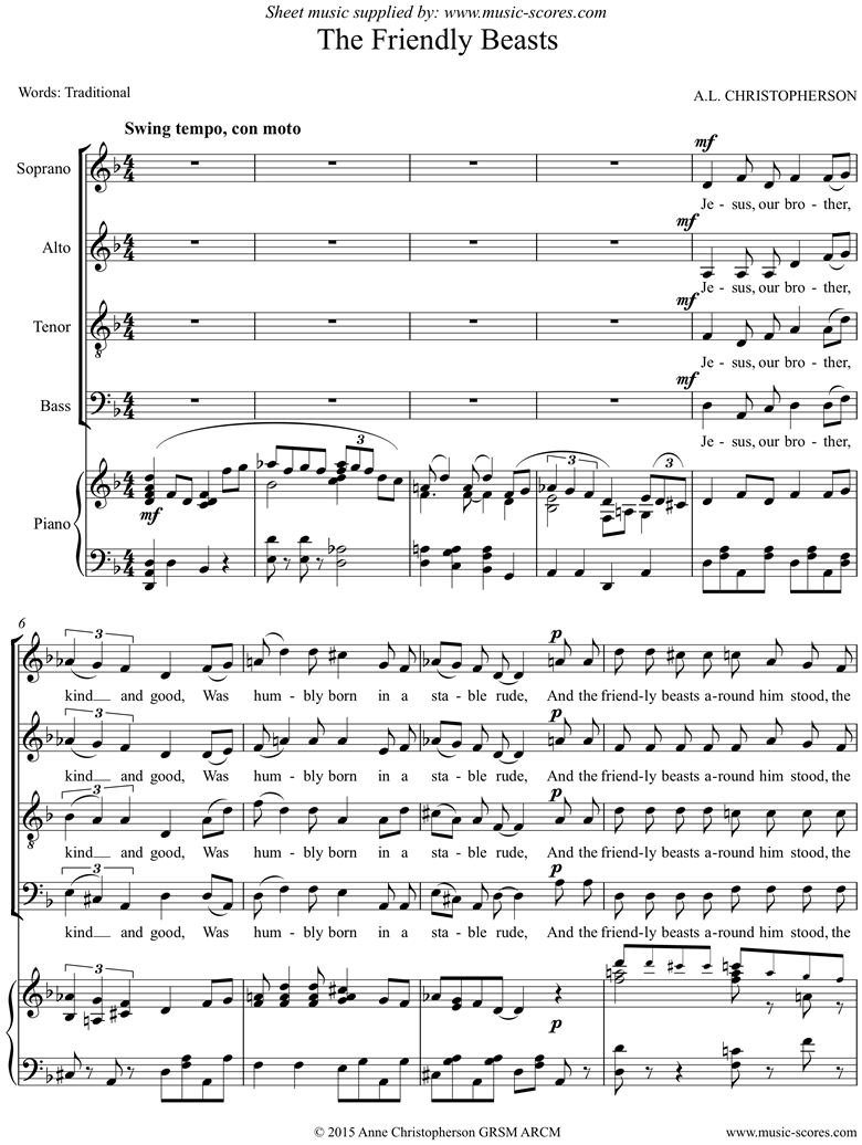 Front page of The Friendly Beasts: SATB sheet music