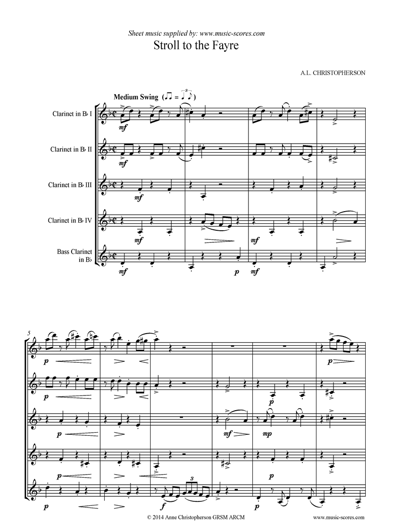 Front page of Stroll to the Fayre: Clarinet Quintet sheet music