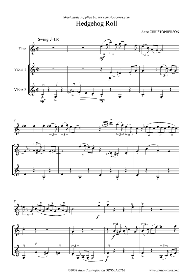 Front page of Hedgehog Roll: Flute and 2 Violins sheet music