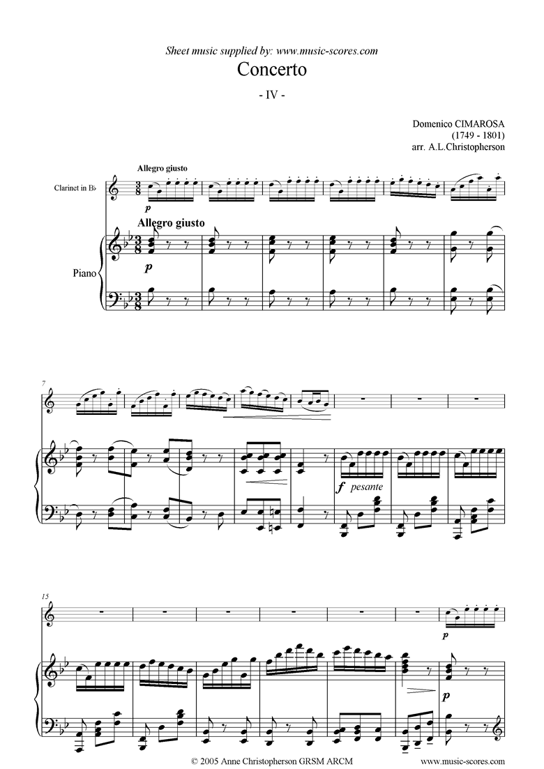 Front page of Concerto: 4th mvt: Allegro giusto: Clarinet sheet music