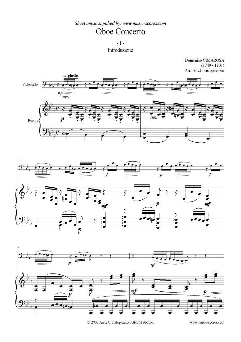 Front page of Concerto: 1st mvt: Larghetto: Cello sheet music